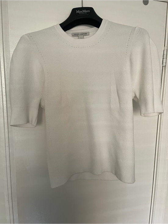 Autumn Cashmere Tops - Autumn Cashmere Cream Ribbed Short Sleeve Knit Tee